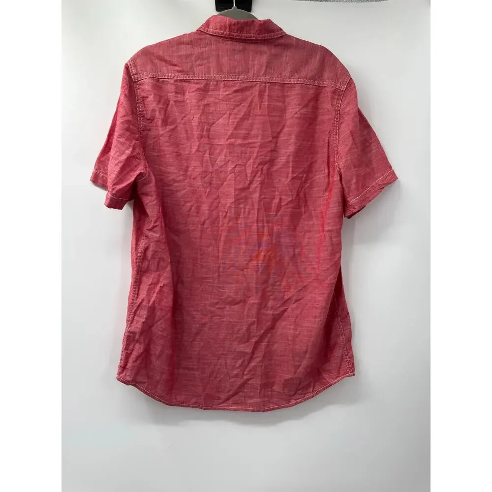 Woolrich Men's Medium Button Up Short Sleeve Shirt Red 100% Cotton Chest Pockets